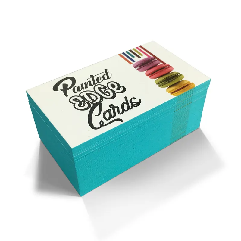 Painted edge business cards with teal edges