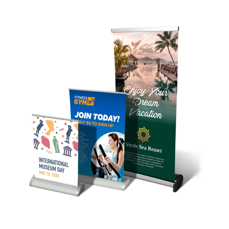 Retractable banner stands in several sizes