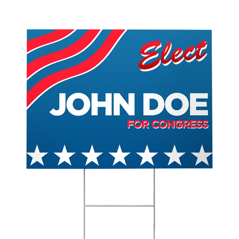 Coroplast yard sign on a wire stake