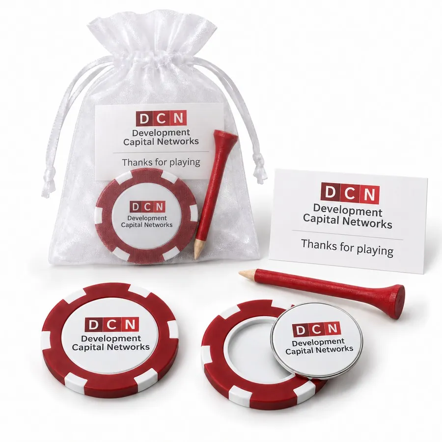 Golf hole sponsor kit with ball markers, tee and card
